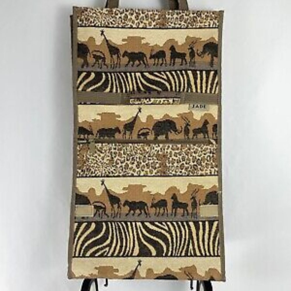 JADE African Safari Animal Print Foldable Rolling Luggage Cart Carry On Bag MINT